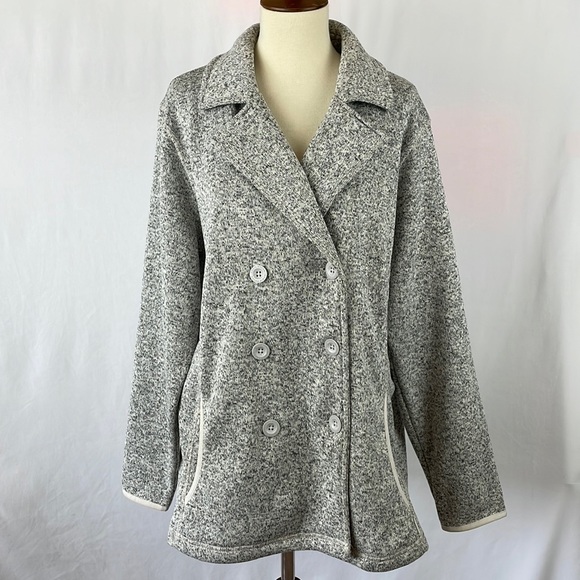 Eddie Bauer Heather Gray Double Breasted Fleece Pocketed Sweater Jacket -Size XL - Picture 1 of 14